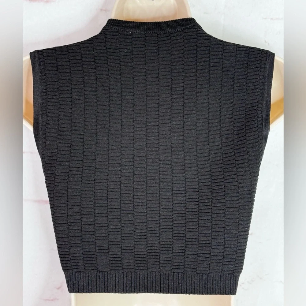 NEW ZARA S Black Sleeveless Crop Top Knit Vest Gold Button Accents Small NWT - Picture 10 of 15